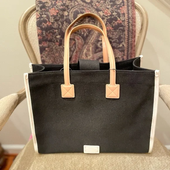 NWT Vince Camuto  Saly Blk Canvas, cream leather trim sides/bottom & ID beauty. - Picture 5 of 15